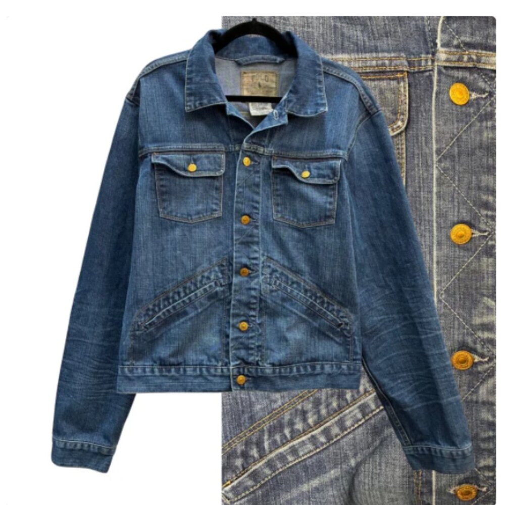 Vtg Ralph Lauren Jeans Co Blue Denim Jean Jacket trucker classic Americana. XL